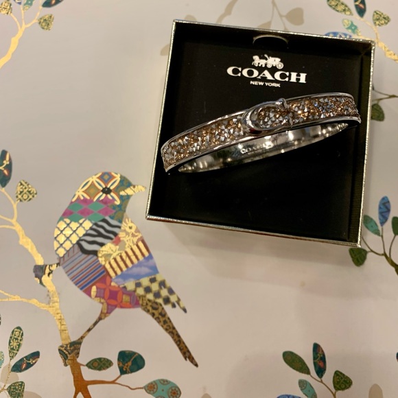 💫🦄✨COACH NEW IN BOX SIGNATURE C GOLD CRYSTALS & PLATINUM BANGLE STUNNING… - Picture 2 of 10